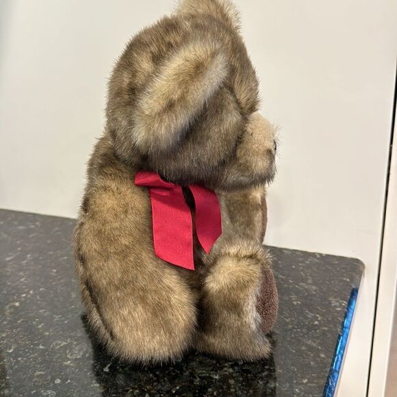 Bombay Russ Brown Fur Teddy Bear 14” Plush Danny Maroon Ribbon. NWT - Picture 5 of 8